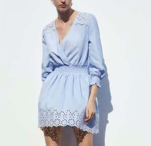 Zara Blue Mini Dress with Eyelet Detailing NWT medium